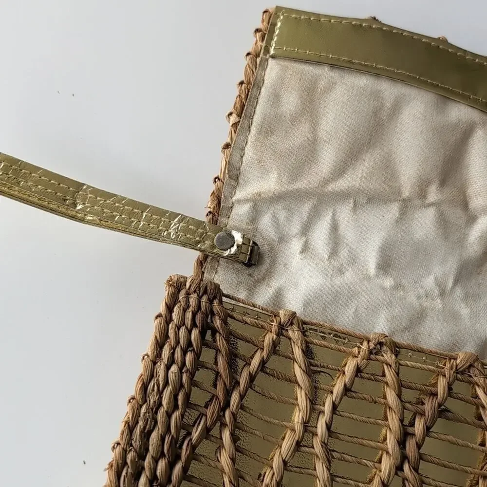 Unbranded raffia and gold clutch/wristlet, handbag, Boho, Casual, Weekend Bag